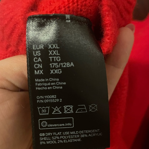 Red square neck balloon sleeve soft sweater - Picture 3 of 4